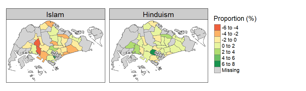 Change in Islam / Hinduism Share (2000-2015)